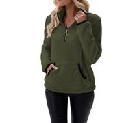 Yinguo Women Winter Color Pullover Zipper Wool Loose Tops With Pockets Athletic Wear Women