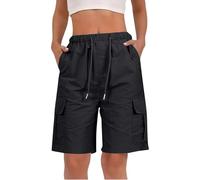 Yinguo Womens Shorts - Ladies Summer Shorts Lightweight Summer Loose Baggy fit Plus Size Casual Holiday Hiking Walking Work Gardening Beach Travel smart Casual Knee Length Elasticated Waist Black