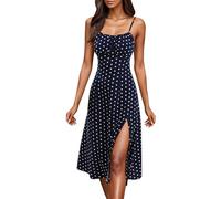 Yinguo Women's Summer 2024 Sexy Tank Dress Boho Spaghetti with Polka Dot Tank Top Pleats Flowing High Side Split Long Maxi Dress Womens