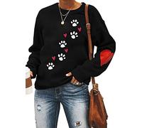 YINGWIN Casual Sweatshirts for Women Round Neck Y2K Tops Love Heart Dog Paw Print Long Sleeve Tops