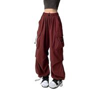 YINGWIN High Waisted Harajuku Casual Pants Travel Y2K Loose Trousers Women's Combat Trousers Gothic Steampunk Drawstring Leggings Waist Red