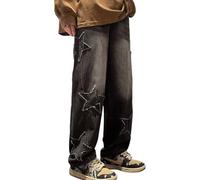 YINGWIN Star Jeans Women's Y2k Baggy Jeans Cargo Trousers, black, 3XL