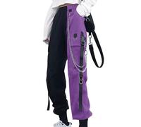 YINGWIN Women's Cargo Trousers with Chain Gothic Clothing Women's Goth Punk Y2k Techwear Trousers, Black + Purple, M