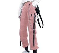 YINGWIN Women's Cargo Trousers with Chain Gothic Clothing Women's Goth Punk Y2k Techwear Trousers, pink, 3XL