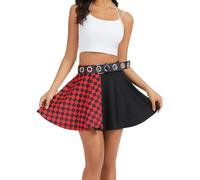 YINGWIN Womens Mini Skirt Plaid Patchwork Grunge A-Line Skirt Xmas Gift Girl's Red Skirt