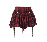 YINGWIN Women's Pleated Skirt High Waist Skater Skirt Gothic Y2K Basics Miniskirt with Shorts Red