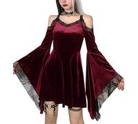 YINGWIN Y2K Harajuku High Waist A Line Mini Dresses Off Shoulder Punk Halloween Dress Goth Sexy Flare Sleeve Black Dress