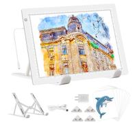 YINGWOND A4 LED Light Box Drawing with Internal Cord,14.2 * 10.6 in,3-Levels Brightness,Light Pad with Stand and British Standard Adapter,Ultra-Thin 8000LUX Light Board for Tracing,Diamond Painting