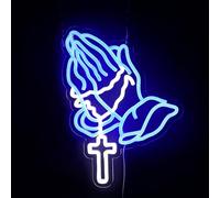 YingyiYing Praying Hands Neon Sign Cross LED Light Suitable for Bedroom, Living Room, Auditorium, Party Decoration Christian Neon Sign Gift for Believers14.4 * 13.2 Inch