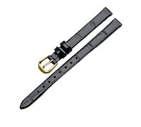 YingYou Genuine Leather Watch Band For Style Watchband Women's Small Size Thin Soft Comfortable Strap Red 7 8 9 10mm Wristband(Black-Golden,10mm)