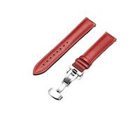 YingYou Soft Leather Watch Band With Stainless Steel Automatic Buckle 18mm 20mm 22mm 24mm Straps Green Blue Red(Red-silver,24mm)