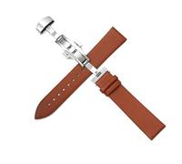 YingYou Ultra-thin Needle Pattern Plain Weave Watch Strap, Men's And Women's Soft Cowhide Bracelet, Butterfly Buckle Strap(Light Brown,Width 16mm)