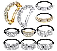 Yingzhao 10 Pcs Glitter Elastic Scrunchies Rhinestone Hair Ties Ponytail Holders Bling Rhinestones Bands Silver Gold Rhinestone Hair Accessories Barrettes for Valentine's Gift Women Girls