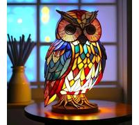 Yinhamnl Retro Stained Glass Owl Night Light Lamp for Bedroom Living Room Dining Room Nursery Office Home Decoration