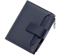 YINHEXI Small Wallet for Women, Women’s Wallet with Imitation Canvas PU leather, Bifold Zipper Pocket Wallet Card Case Purse with ID Window, Dark Blue, Simplicity