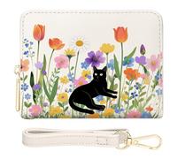 YINHEXI Small Wallets for Women with Credit Card Holder RFID Blocking Womens Wristlet Bifold Wallet with ID Window, Cat Flower-2, Simple