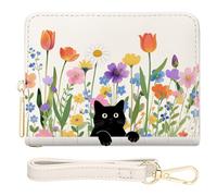 YINHEXI Small Wallets for Women with Credit Card Holder RFID Blocking Womens Wristlet Bifold Wallet with ID Window, Cat Flower-1, 4.6 x 3.5 x 1.2 inches, Simple