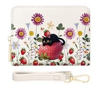 YINHEXI Small Wallets for Women with Credit Card Holder RFID Blocking Womens Wristlet Bifold Wallet with ID Window, Cat Strawberry, 4.6 x 3.5 x 1.2 inches, Simple