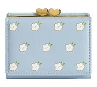 YINHEXI Wallet for Women, Flower Womens Wallet Card Holder, Small Trifold RFID Blocking Purse, Cute Small Leather Pocket Wallet for Women, Girls, Ladies Mini Short Purse, Baby Blue, Cute