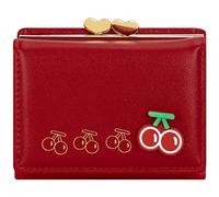 YINHEXI Wallet for Women, Womens Wallet Card Holder, Small Trifold RFID Blocking Purse, Cute Small Leather Pocket Wallet for Women, Girls, Ladies Mini Short Purse, Cherry Red, 4.2 x 3 x 1.2 inches