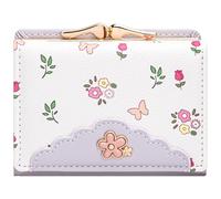 YINHEXI Wallet Women, RFID Blocking Small Compact Trifold PU Leather Card Holder Purse with Coin Pocket & ID Window for Ladies, Ladies, Teens, and Girls, Floral Lavender, Cute