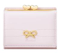 YINHEXI Wallet Women, RFID Blocking Small Compact Trifold PU Leather Card Holder Purse with Coin Pocket & ID Window for Ladies, Ladies, Teens, and Girls, Bow Pink, Cute