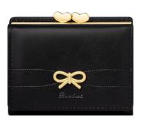 YINHEXI Wallet Women, RFID Blocking Small Compact Trifold PU Leather Card Holder Purse with Coin Pocket & ID Window for Ladies, Ladies, Teens, and Girls, Bow Black, Cute