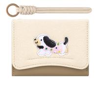 YINHEXI Wallets Girls Cute Coquette Bow Small Wallet with Key-chain Aesthetic Card Holder with ID Window Purse for Women, Brown Dog, Tri-fold