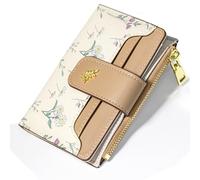 YINHEXI Women’s Wallet, Compact and Small Bifold PU Leather Card Holder, Mini Purse with Coin Pocket for Ladies, Girls, Floral Kahki, 4.5 x 3.3 x 0.8 inches, Minimalist