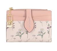 YINHEXI Women’s Wallet, Compact and Small RFID Blocking Bifold PU Leather Card Holder, Mini Purse with Coin Pocket for Ladies, Girls, Leaf Pink, Minimalist