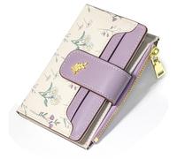YINHEXI Women’s Wallet, Compact and Small RFID Blocking Bifold PU Leather Card Holder, Mini Purse with Coin Pocket for Ladies, Girls, Floral Lavender, 4.5 x 3.3 x 0.8 inches, Minimalist