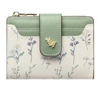 YINHEXI Women’s Wallet, Compact and Small RFID Blocking Bifold PU Leather Card Holder, Mini Purse with Coin Pocket for Ladies, Girls, Floral Green, Minimalist