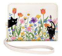 YINHEXI Women's Bifold Wallet with Accordion Card Organizer RFID Blocking Small Leather Purse Credit Card Holder for Women Ladies Teens with ID Window, Cat Flower-3, Simple