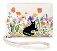 YINHEXI Women's Bifold Wallet with Accordion Card Organizer RFID Blocking Small Leather Purse Credit Card Holder for Women Ladies Teens with ID Window, Cat Flower-2, Simple
