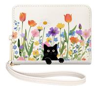 YINHEXI Women's Bifold Wallet with Accordion Card Organizer RFID Blocking Small Leather Purse Credit Card Holder for Women Ladies Teens with ID Window, Cat Flower-1, Simple