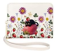 YINHEXI Women's Bifold Wallet with Accordion Card Organizer RFID Blocking Small Leather Purse Credit Card Holder for Women Ladies Teens with ID Window, Cat Strawberry, Simple