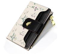 YINHEXI Women's Wallet, Compact and Small RFID Blocking Bifold PU Leather Card Holder, Mini Purse with Coin Pocket for Ladies, Girls, Floral Black, Minimalist