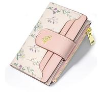 YINHEXI Women's Wallet, Compact and Small RFID Blocking Bifold PU Leather Card Holder, Mini Purse with Coin Pocket for Ladies, Girls, Floral Pink, Minimalist