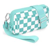 YINHEXI Wristlet Crossbody Wallets for Women Nylon Quilted Travel Bag Wallet with Strap, 4 Zippers Cell Phone Bag Purse, Ice Blue, Classic