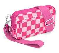 YINHEXI Wristlet Crossbody Wallets for Women Nylon Quilted Travel Bag Wallet with Strap, 4 Zippers Cell Phone Bag Purse, Rose Red