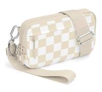 YINHEXI Wristlet Crossbody Wallets for Women Nylon Quilted Travel Bag Wallet with Strap, 4 Zippers Cell Phone Bag Purse, Beige, Classic