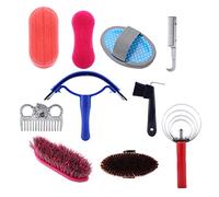 Yinhing 10 Pieces Horse Grooming Care Kit Brushes Sweat Scraper Hoof Pick Combs Essential Grooming Tools for Horses and Ponies Lightweight Portable Set