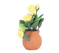 Yinhing :12 Scale Dollhouse Miniature Yellow Rose In Red Pot With Green Leaves Vivid Cute Ceramic Flower Decor for Home and Nursery Display for Dollhouse Enthusiasts and Collectors