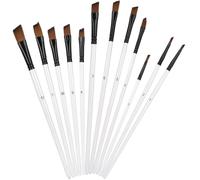 Yinhing 12Pcs Nylon Hair Paint Brushes Set With Wooden Handle Pearl White Various Ideal for Oil and Acrylic Painting Round and Flat Brushes for Artists and Hobbyists (C oblique head)