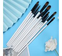 Yinhing 12Pcs Nylon Hair Paint Brushes Set With Wooden Handle Pearl White Various Ideal for Oil and Acrylic Painting Round and Flat Brushes for Artists and Hobbyists (B round flat head)