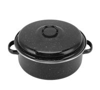 Yinhing 26cm Non Stick Roasting Pan with Lid BBQ Pot for Roasted Sweet Potatoes Chestnuts Household Enamel Cooking Pot Safe Speckled Finish (Iron Cover 26cm)