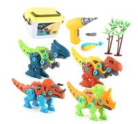Yinhing 4 Pcs Take Apart Dinosaur Toys Set Electric Screw Assemble Dinosaur Building Kits DIY Construction Playset for Boys Engaging Stacking Educational Toys for Learning (Type 1)