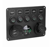 Yinhing 5 Gang LED Toggle Switch Panel With Digital Voltmeter Applications for RV Car Mo Torboat Marine Accessories Enhanced Control Switches Stylish Red Design for Easy Visibility (Green)