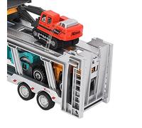 Yinhing 7 in Alloy Transport Truck Toy with Pull Back Function 12.6in Carrier Truck Model Set Includes 6 Small Engineering Vehicles Simulation Toy for Kids Collectors (Black, with Modern Engineering