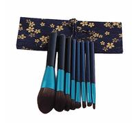 Yinhing 8Pcs Premium Makeup Brushes Set With Wooden Handle Soft Synthetic Portable Blush and Eyeshadow Brushes Comes With Stylish Storage Bag Elegant Blue Design for On The